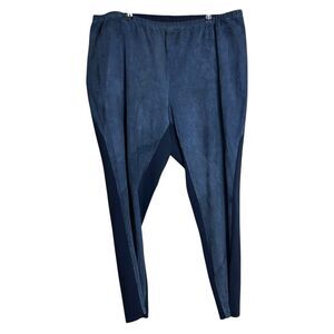 Lafayette 148 Pants Women's 2x Blue Suede Leather Leggings Panelled Pull On